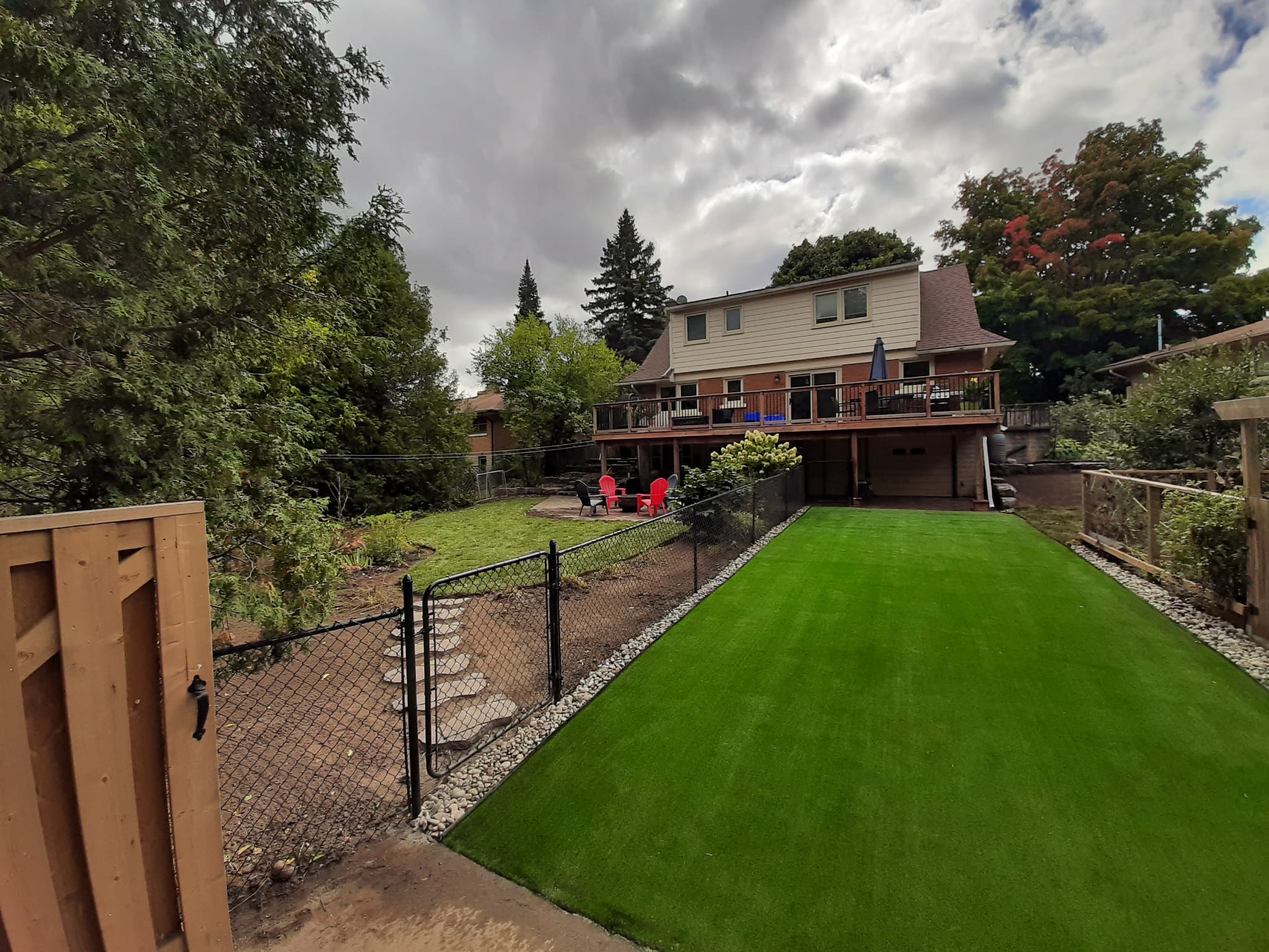 photograph of a backyard with an emphasis on the nice looking grass